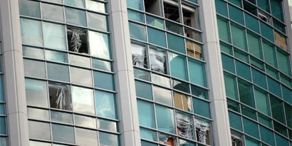 tall skyscraper with 3M window flim
