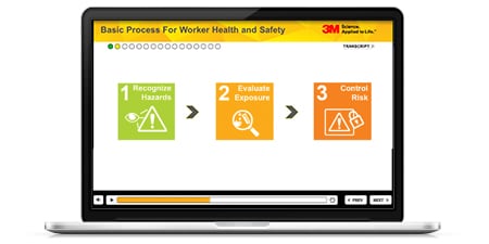 Laptop showing screen example of training modules
