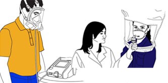 illustration of people getting a qualitative and quantitative respirator fit test
