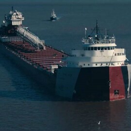 Ship coming into port in Duluth, Minnesota