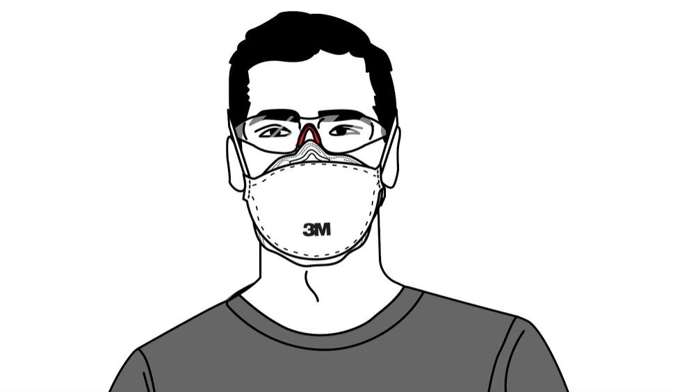 Illustration of guy wearing disposable respirator with safety eyewear
