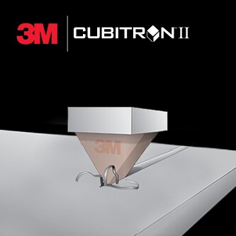 Illustration of abrasive grain cutting a surface with 3M Cubitron II logo
