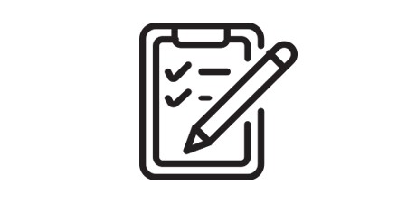 icon of clipboard with pencil and checkmarks
