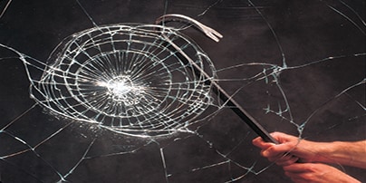 shattered window with crowbar
