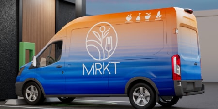 Branded van with MRKT logo demonstrating 3M's fleet graphic
